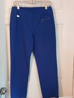 Zac & Rachel Slim Ponte Pants in Royal Blue with Zip Accent